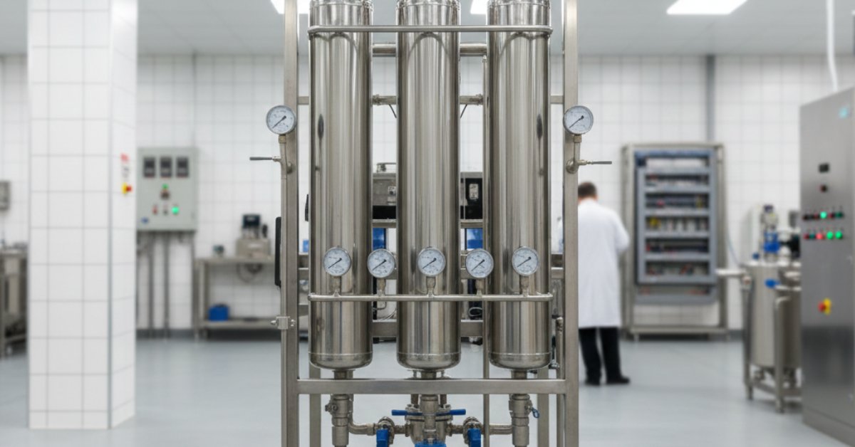 أجهزة قياس الضغط على وحدات معالجة المياه، وتستخدم لمراقبة فروق الضغط التي قد تشير إلى حدوث انسداد أغشية التناضح العكسي في المنشآت الصناعية.