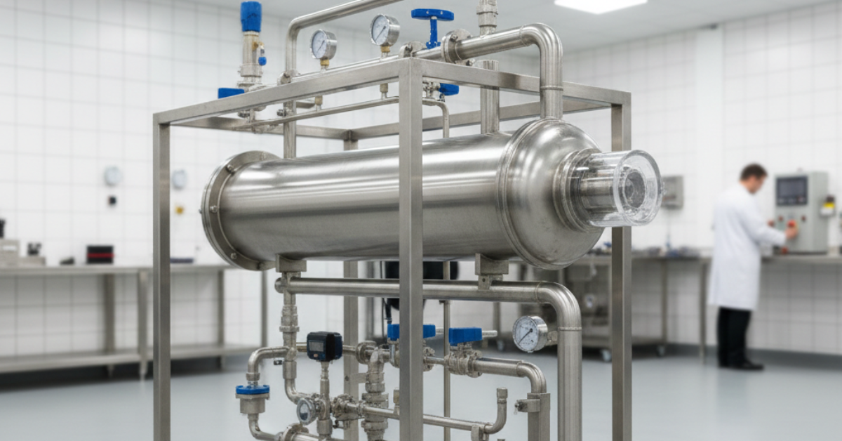 منظومة متكاملة لمحطة تحلية مياه بنظام الفولاذ المقاوم للصدأ، مصممة بتقنيات تضمن كفاءة التدفق وتقليل فرص انسداد أغشية التناضح العكسي.