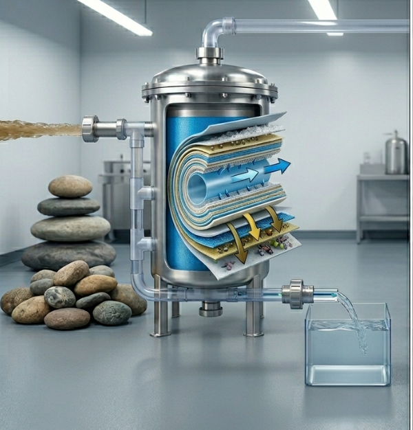 مقارنة بصرية بين جهاز فلترة وجهاز تناضح عكسي توضح الفرق بين التناضح العكسي والفلترة العادية في التنقية.