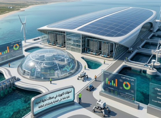 تصميم مستقبلي لمحطة تحلية مياه مستدامة تدعم تقليل استهلاك الكهرباء.