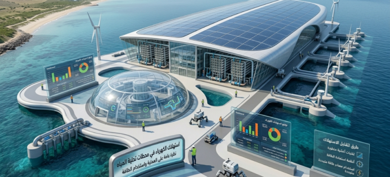 تصميم مستقبلي لمحطة تحلية مياه مستدامة تدعم تقليل استهلاك الكهرباء.