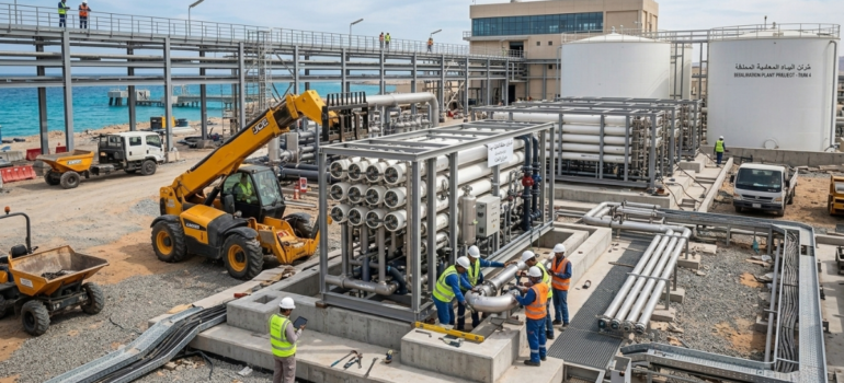 فريق عمل أفضل شركة تركيب محطات تحلية ينجز مهامه بدقة.
