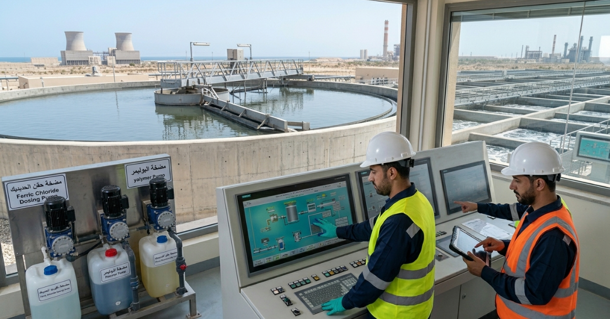 محطة صغيرة بها جهاز إزالة الأملاح من مياه الآبار، مع إطلالة على البحر.