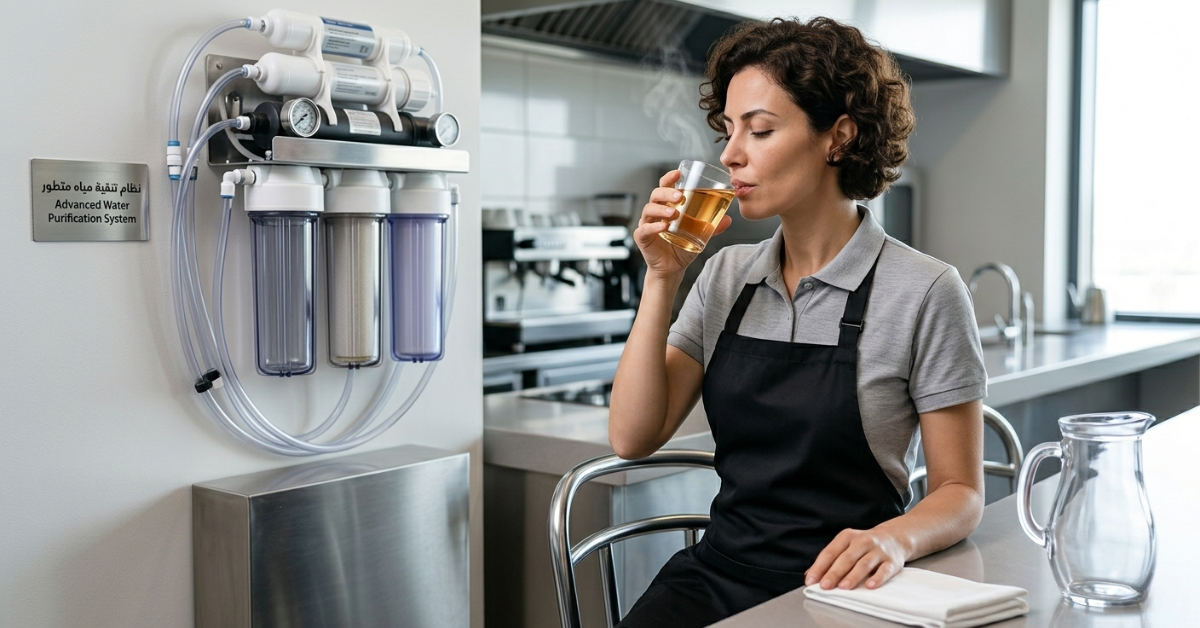 شرب مياه نقية للتخلص من طعم ورائحة مياه الخزان.