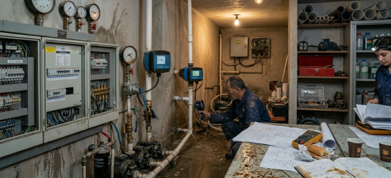 ورشة صيانة ومخططات هندسية لفحص مشاكل وأعطال وعيوب الفلوماك الديجيتال.