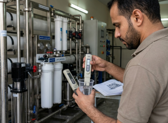 فحص أغشية محطة التحلية للتأكد من أسباب ارتفاع الأملاح بعد التحلية.