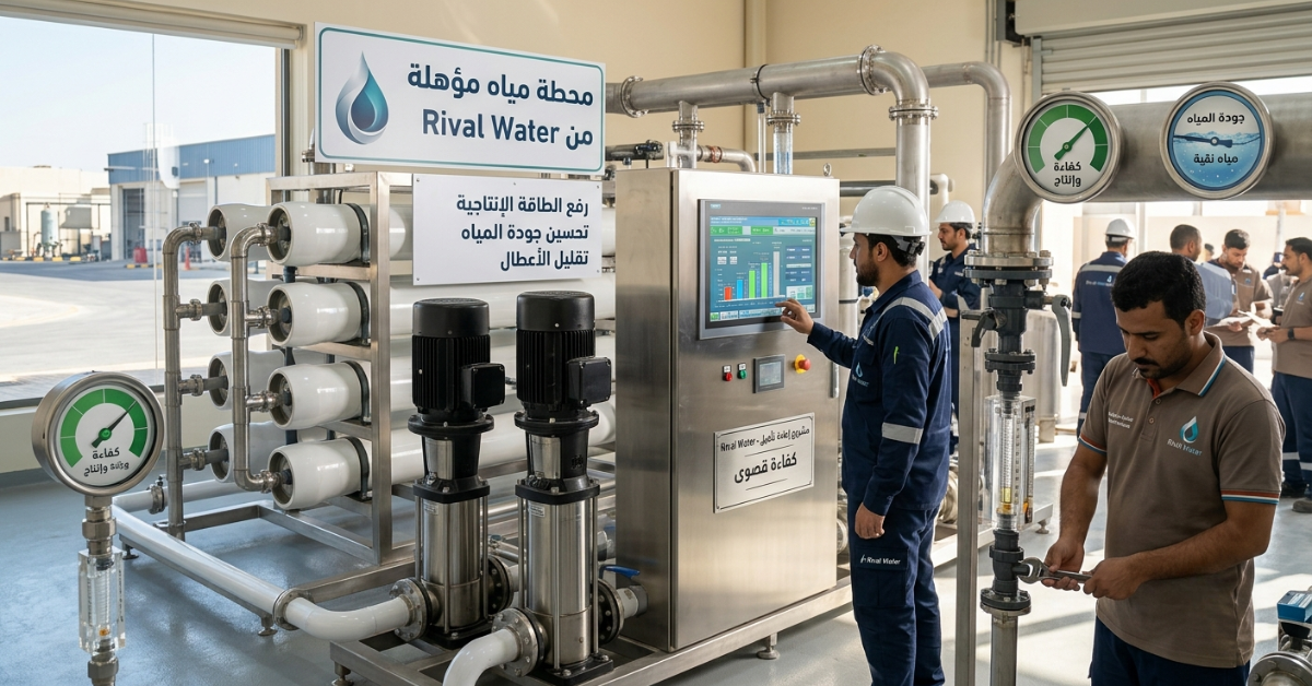 مهندسون وفنيون يشرفون على تشغيل الأجهزة بعد إعادة تأهيل محطات مياه.
