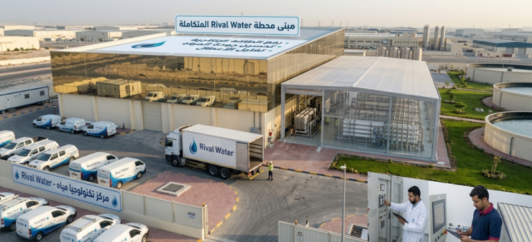 مبنى شركة Rival Water ومجموعة سيارات الخدمة ضمن مشروع إعادة تأهيل محطات مياه.