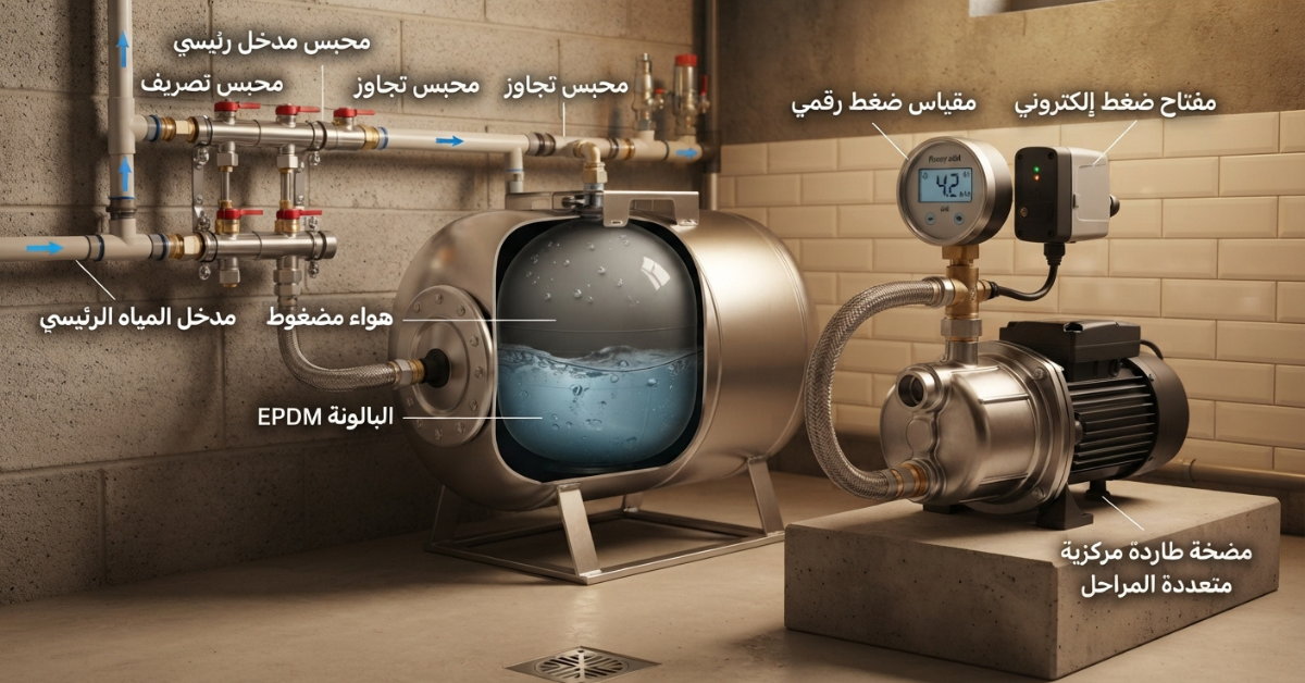 رسم توضيحي لقطاع في بالونة موتور المياه